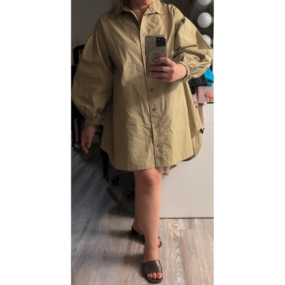 Olivaceous Khaki Poplin button shirt mini dress size Meduim‎ - Picture 5 of 6